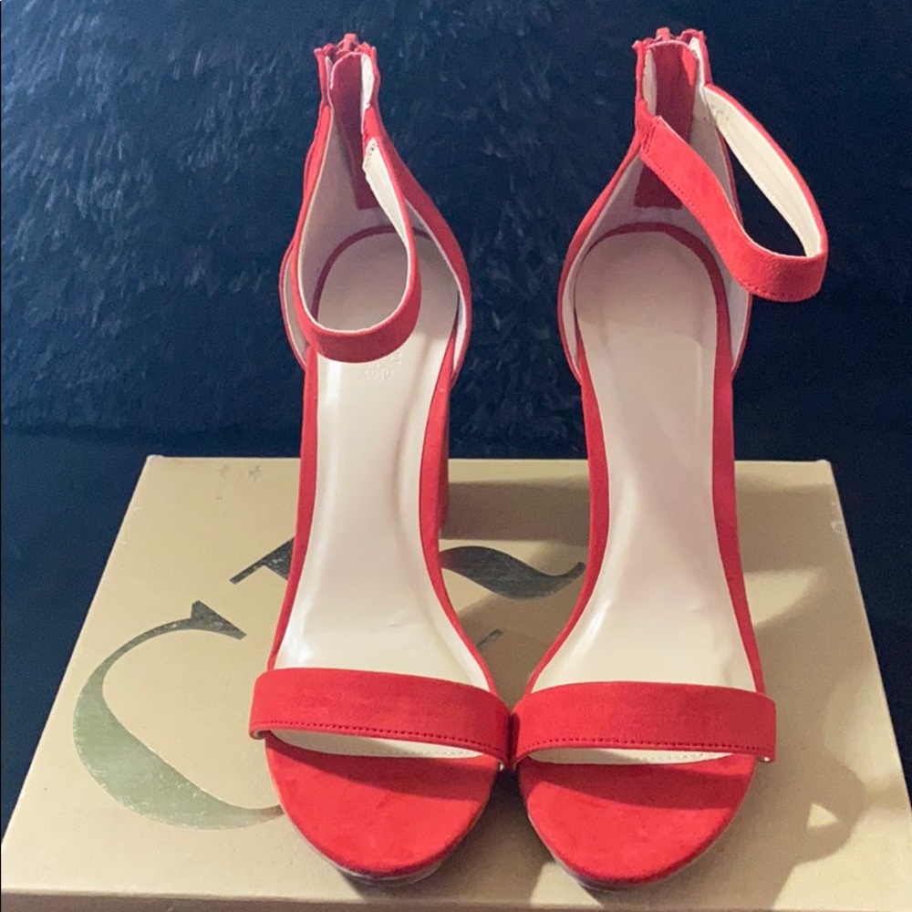 Red Suede Chunky Heels